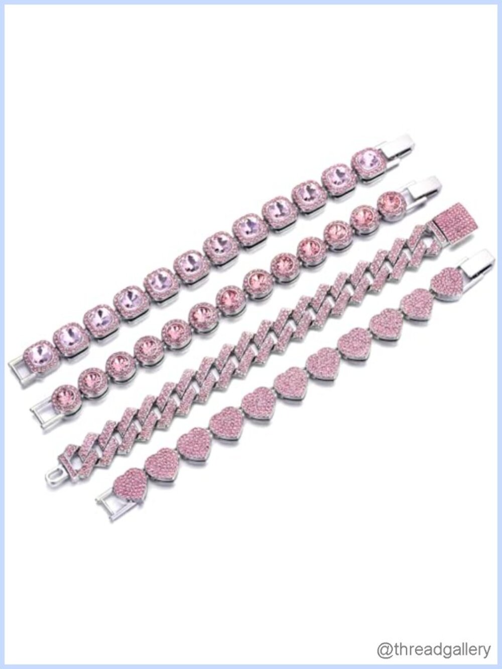 4-Piece Cuban Link Bling Bracelets Set, Gold Plated Rhinestone Layering